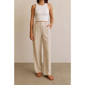 Fashion Nova Pants Women's Size Large Beige Soft Boho Wide Leg Trouser High Rise